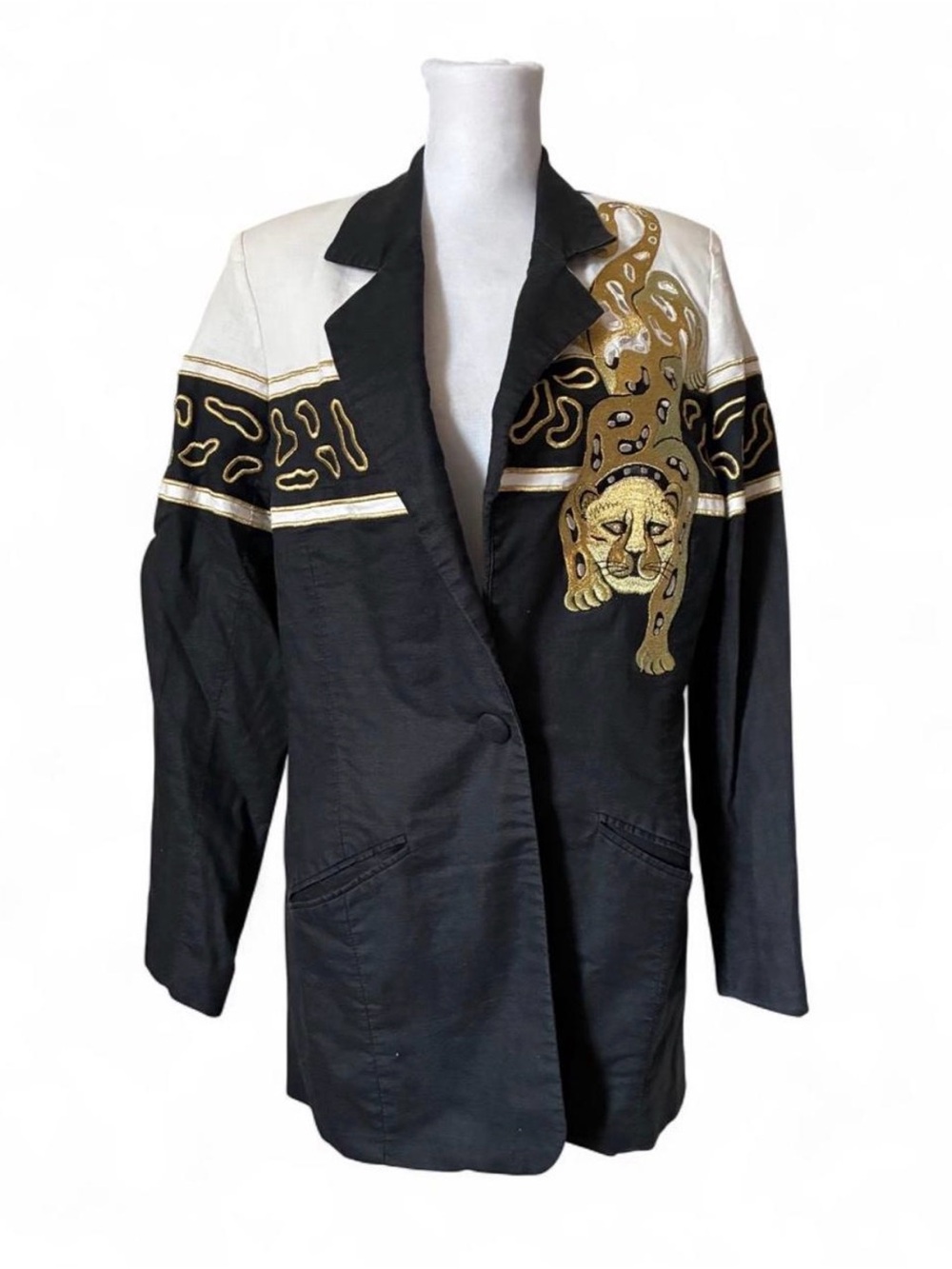 Vintage Lew Magram Leopard Black Gold Statement Embroidered Blazer size 8 - Picture 2 of 7